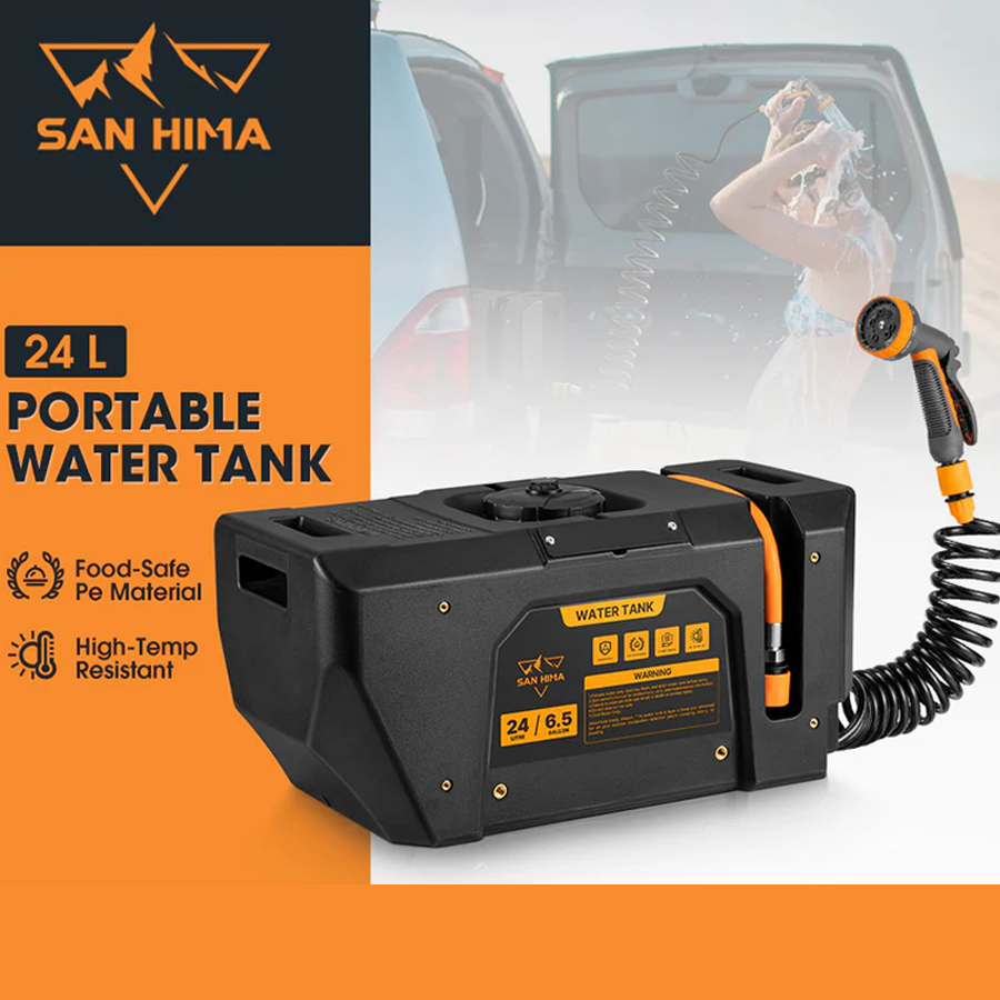 San Hima Battery Powered Portable 24L Water Tank and Shower Kit for Camping