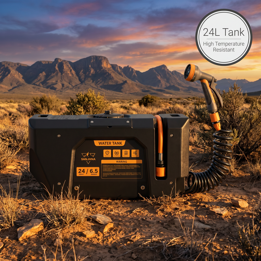 San Hima Battery Powered Portable 24L Water Tank and Shower Kit for Camping