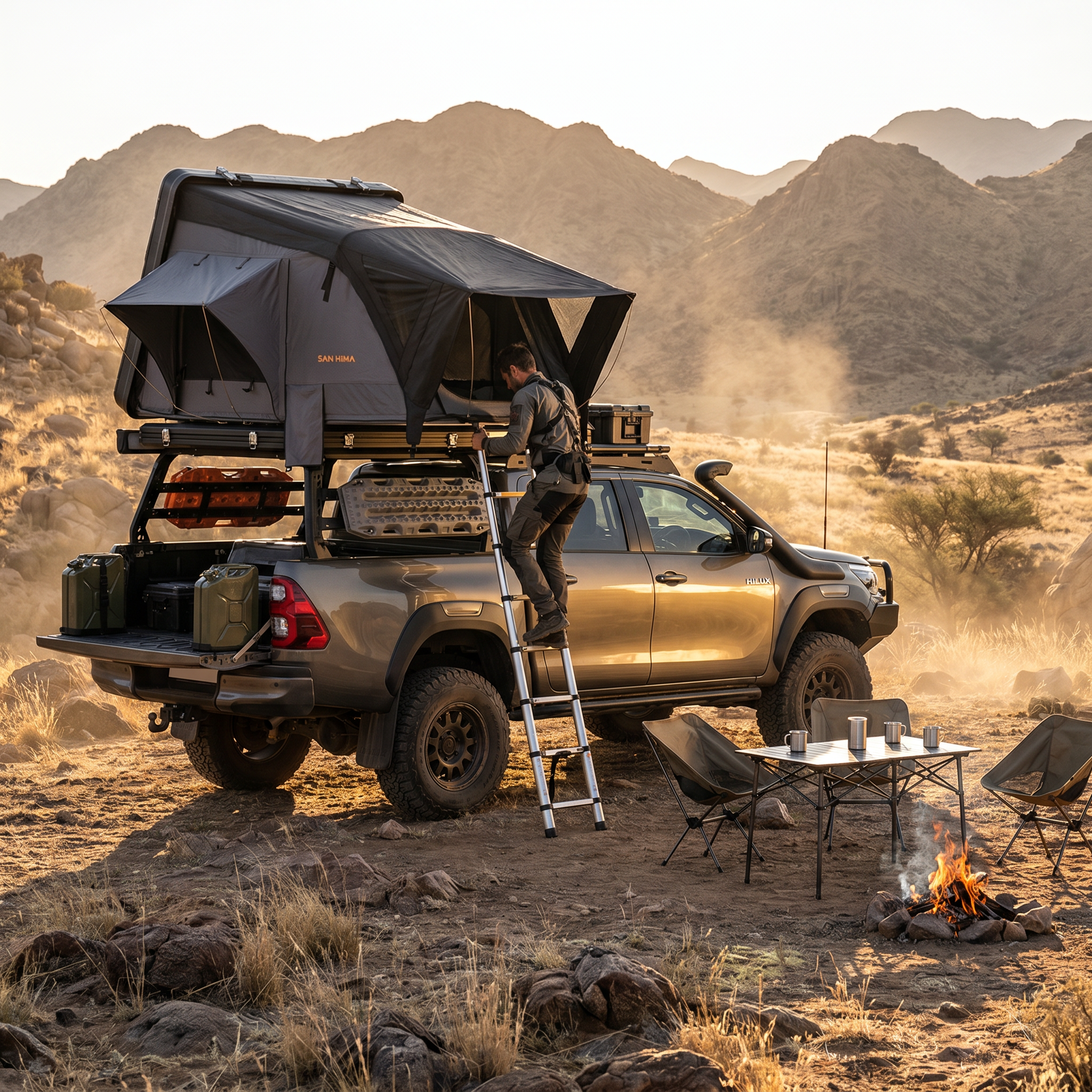 San Hima Jervis Waterproof Hardshell Rooftop Tent with Ladder