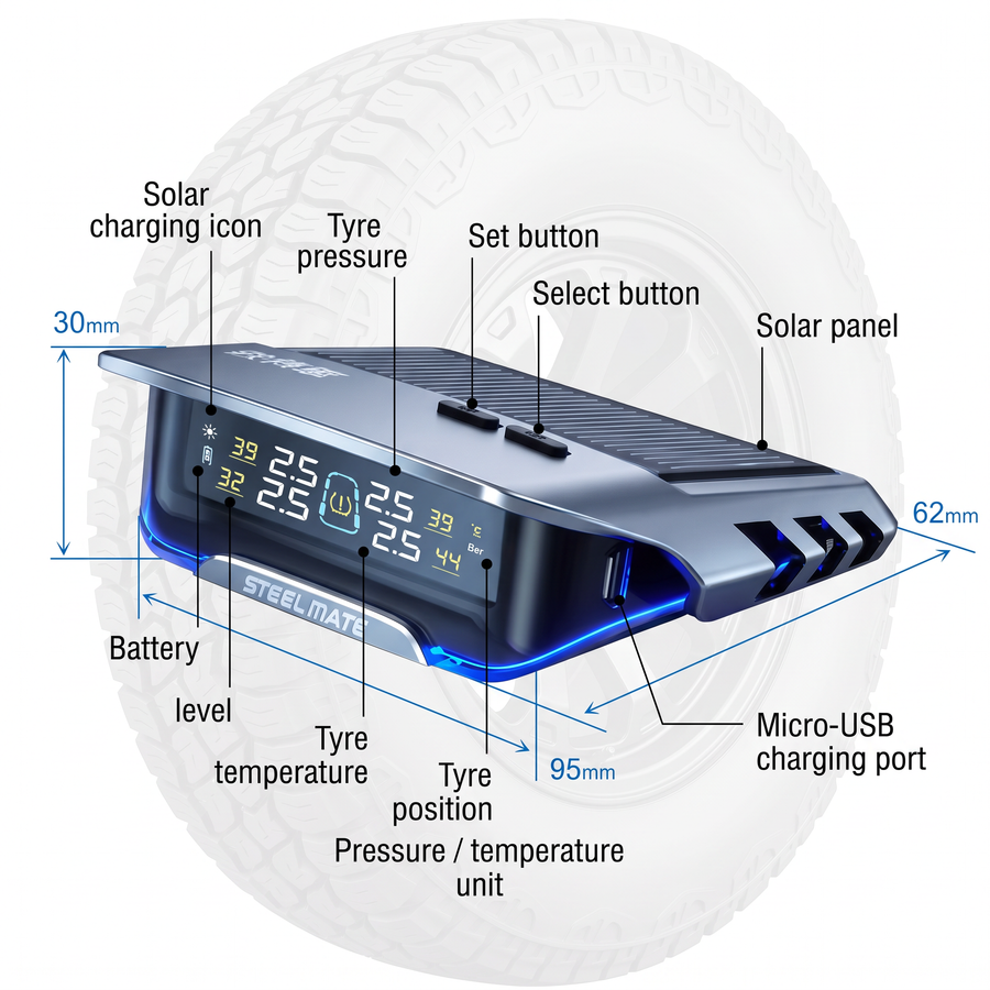 Wireless 4 Wheel External Tyre Pressure Sensors