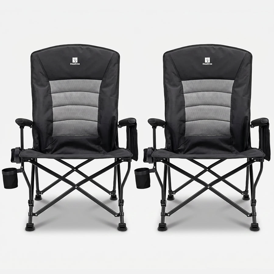 Deadtree Deluxe Reclining Folding Camping Chair with Padding (Black) - 2 Pack