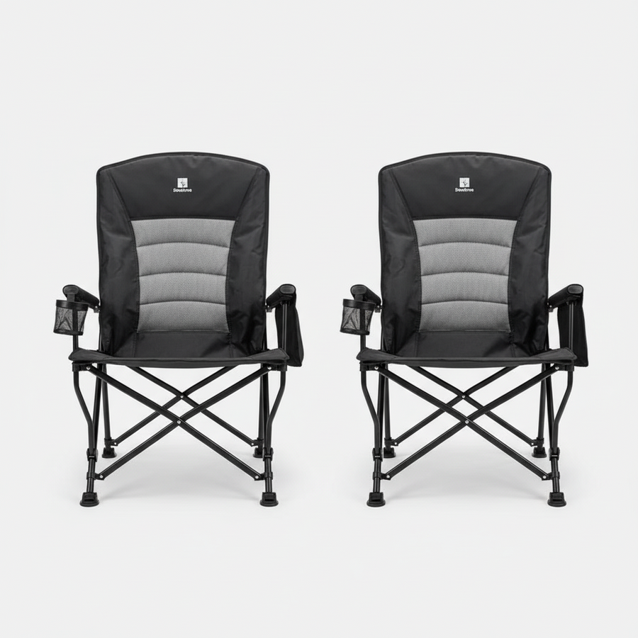Deadtree Deluxe Reclining Folding Camping Chair with Padding (Black) - 2 Pack