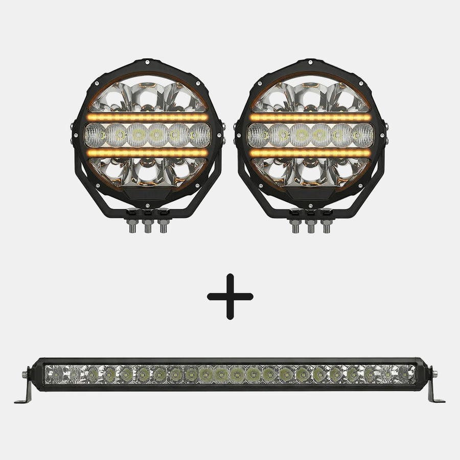 Deadtree D090 Combo — 7" Spotlight Pair + Free 20" Light Bar