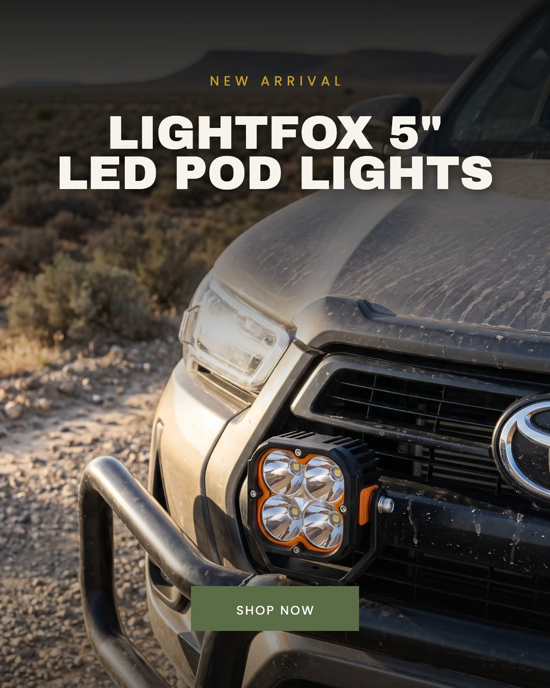 Lightfox 5 inch LED pod lights fitted to a Toyota Hilux bullbar in the Karoo