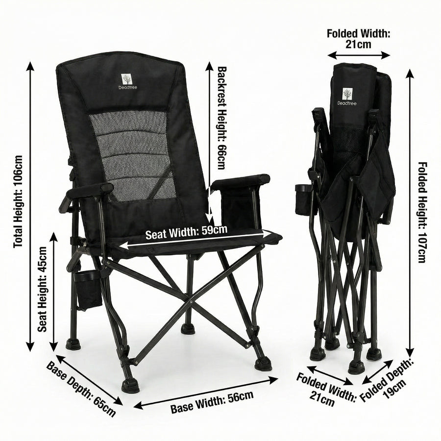 Deadtree Deluxe Reclining Folding Camping Chair with Padding (Black)