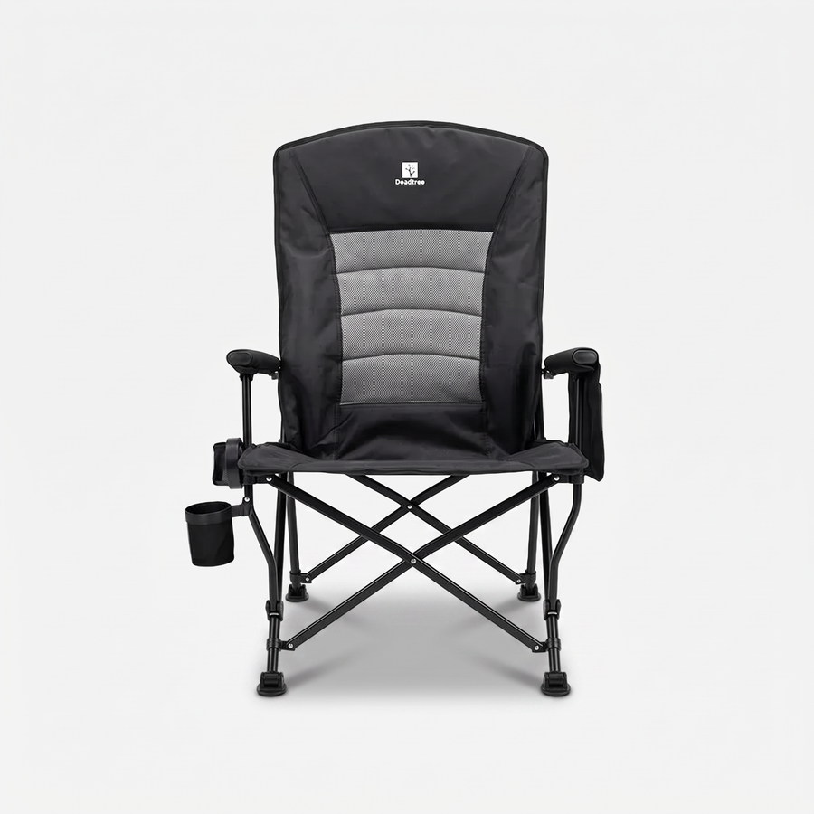 Deadtree Deluxe Reclining Folding Camping Chair (Black) product shot with drop shadow