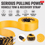 Bunker 20ft Recovery Straps + Pair 3/4 D Ring Shackles + Bag