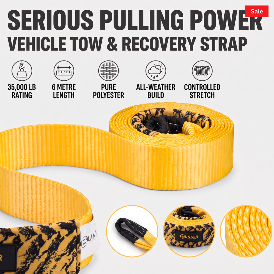 Bunker 20ft Recovery Straps + Pair 3/4 D Ring Shackles + Bag
