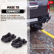 Bunker 20ft Recovery Straps + Pair 3/4 D Ring Shackles + Bag