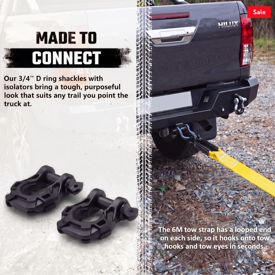Bunker 20ft Recovery Straps + Pair 3/4 D Ring Shackles + Bag