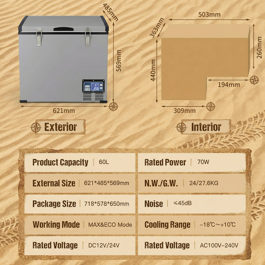 Deadtree Glacier 12V Portable Refrigerator Car Fridge - 60L