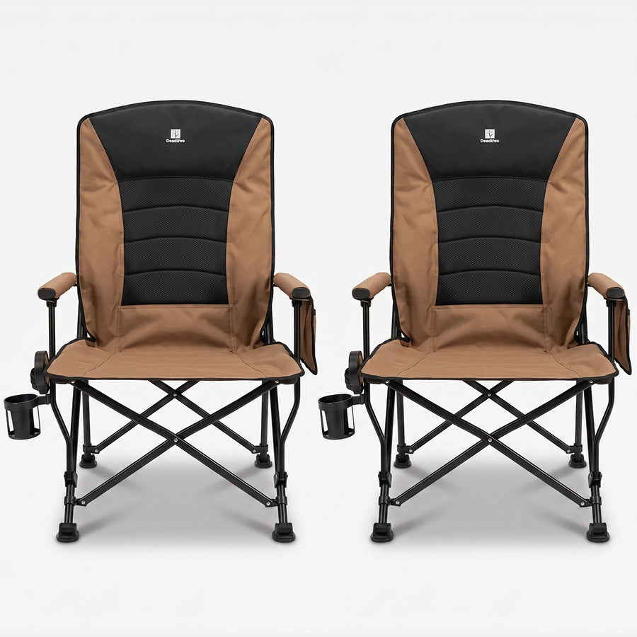 Deadtree Deluxe Reclining Folding Camping Chair with Padding (Brown) - 2 Pack