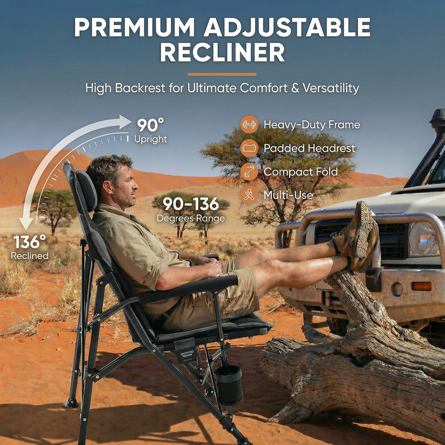 Deadtree Deluxe Reclining Folding Camping Chair with Padding (Black)