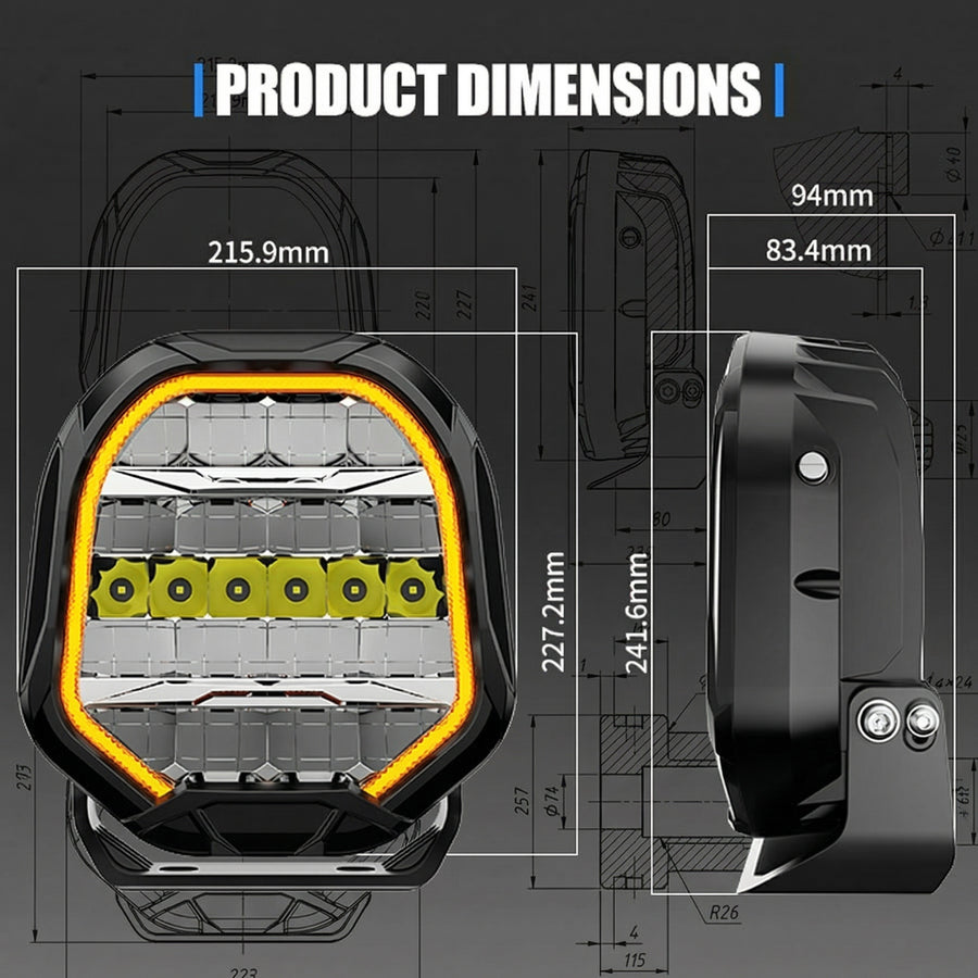 Deadtree 9 inch Pathfinder Spotlights with DRL (ALO-P-R-9-R11Y-AW)